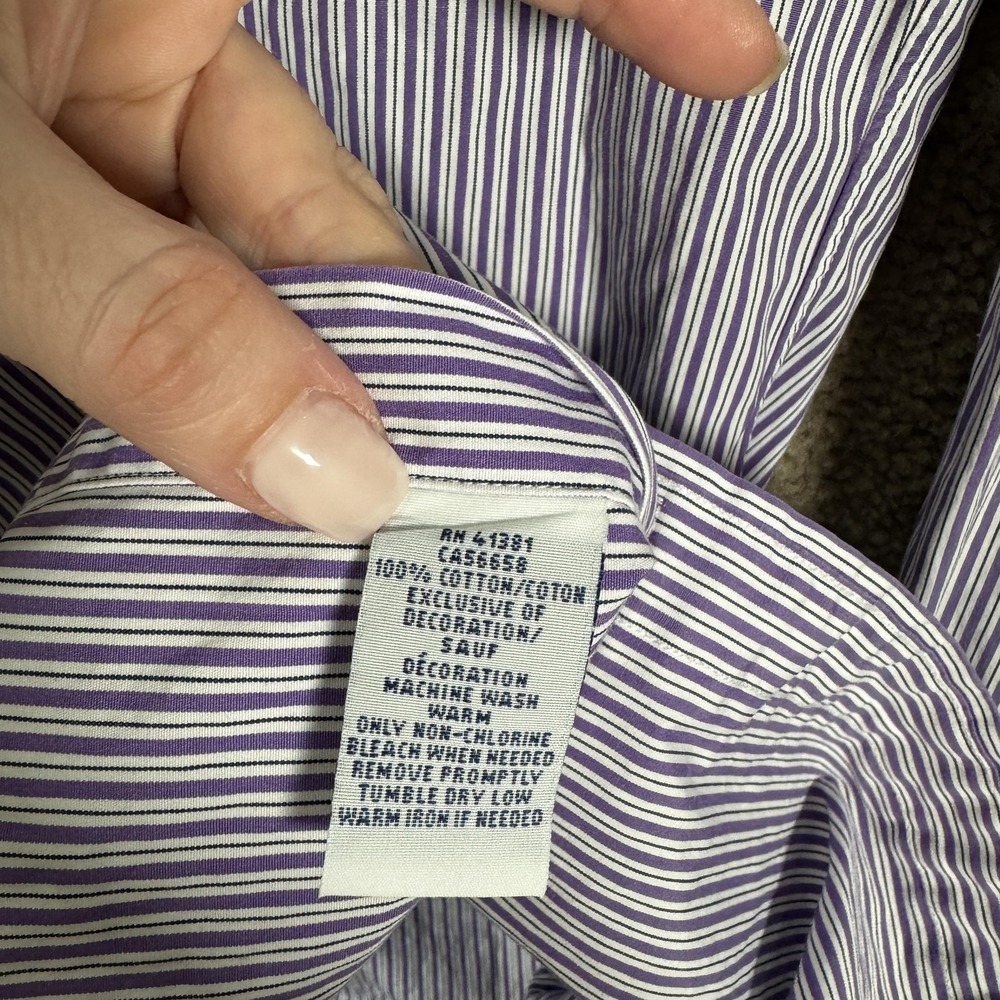 Polo Ralph Lauren Shirt Mens 14.5 32/33 Purple Striped Button Front Logo Pony - Picture 7 of 10